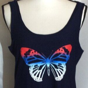 No Boundaries Women Tank Top Size 3XL Navy Blue Colorful Butterfly